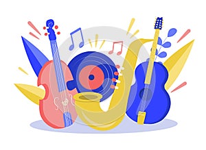 Vector illustration on the theme of music, festivals, concerts - a set of musical instruments